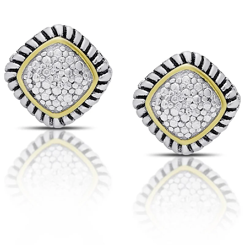 Finesque Sterling Silver Diamond Accent Square Stud Earrings