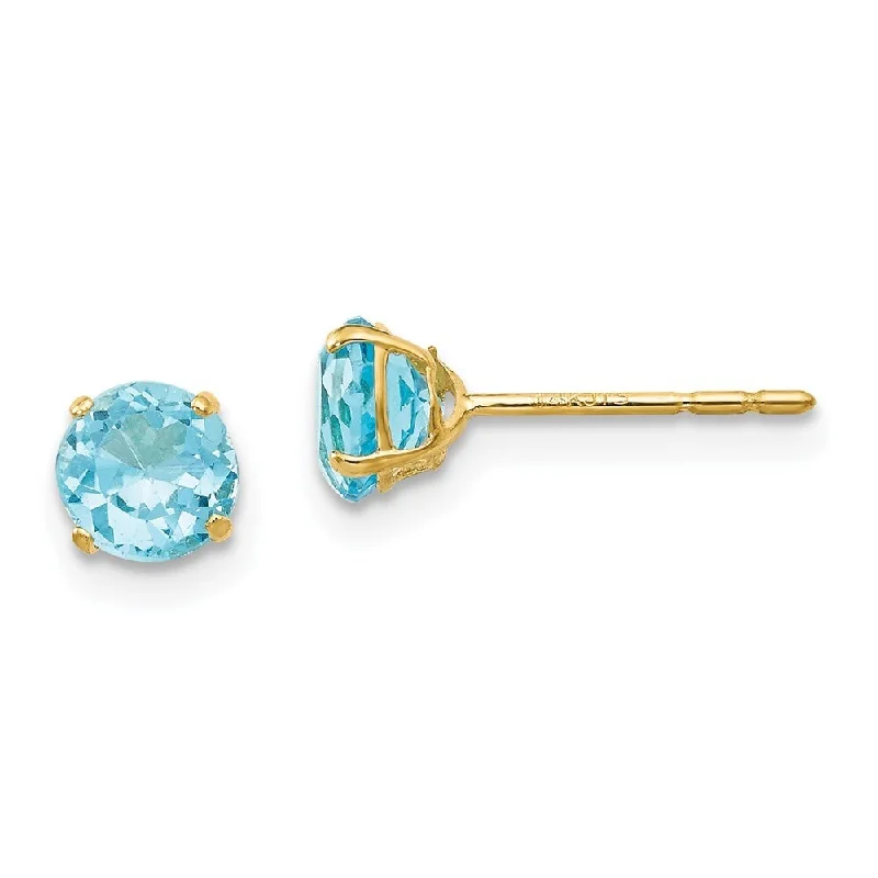 14k Yellow Gold Madi K Round Blue Gemstone Earrings (L-5 mm, W-5 mm)