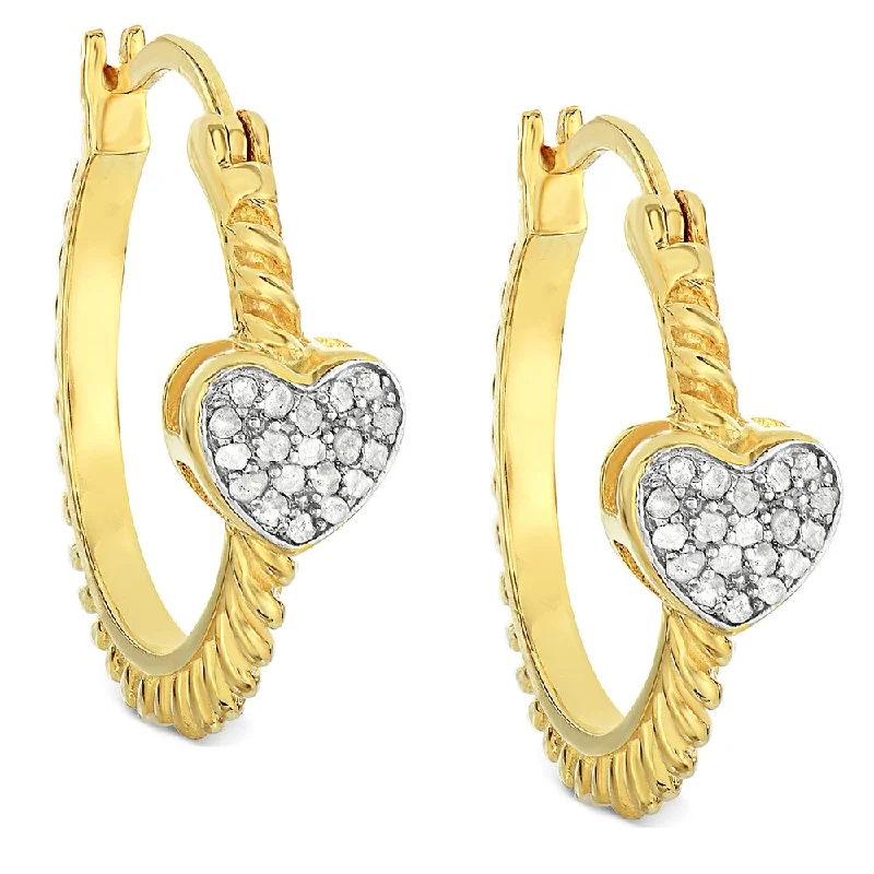 Finesque Gold Over Sterling Silver 1/4 Ct TDW Diamond Heart Hoop Earrings