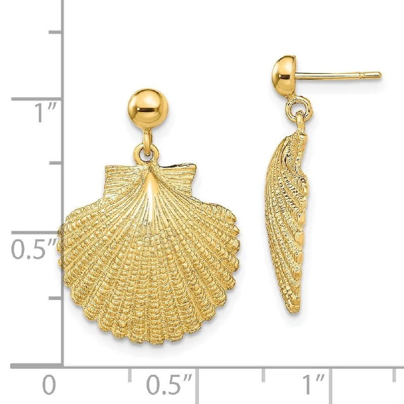 Diamond2Deal 14K Yellow Gold Scallop Dangle Earrings (L-24.3 mm, W-17.3 mm)