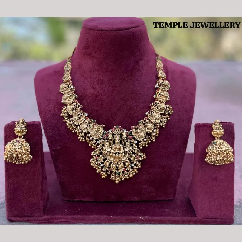 FS Collection Gold Plated Pota Stone Temple Necklace Set