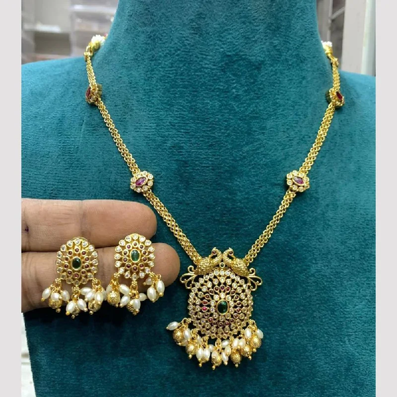 Sona Creation Gold Plated Pota Stone And Pearls Necklace Set