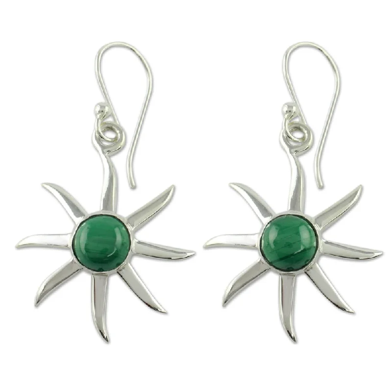 Handmade Sterling Silver Verdant Sun Malachite Earrings (India)