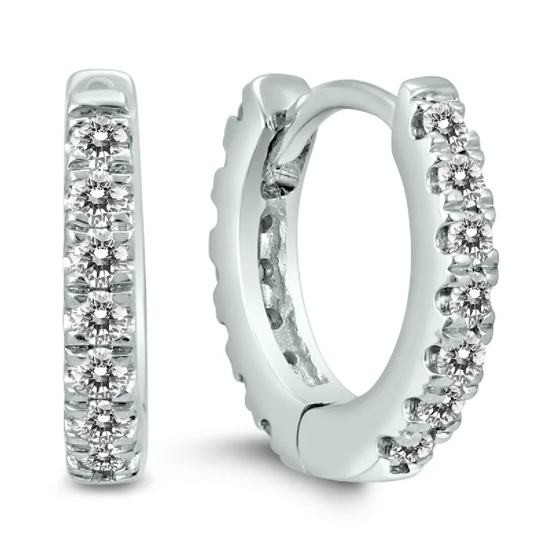 Marquee 1/4 Carat TW Double Sided Small Diamond Hoop Huggie Earrings in 10K White Gold