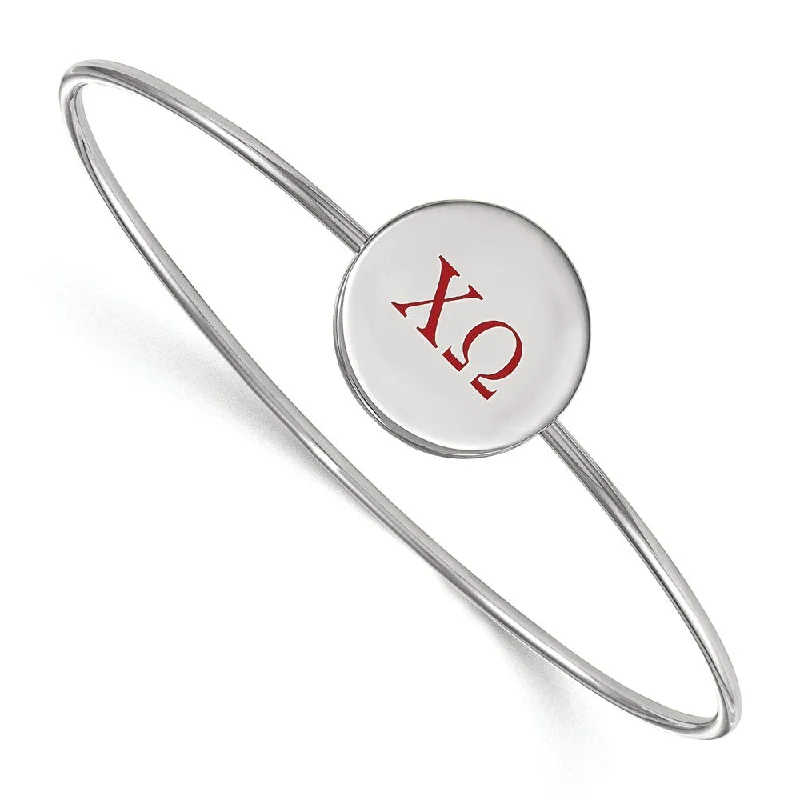 Sterling Silver Chi Omega Enamel Red Greek Letters Bangle - 7 in.