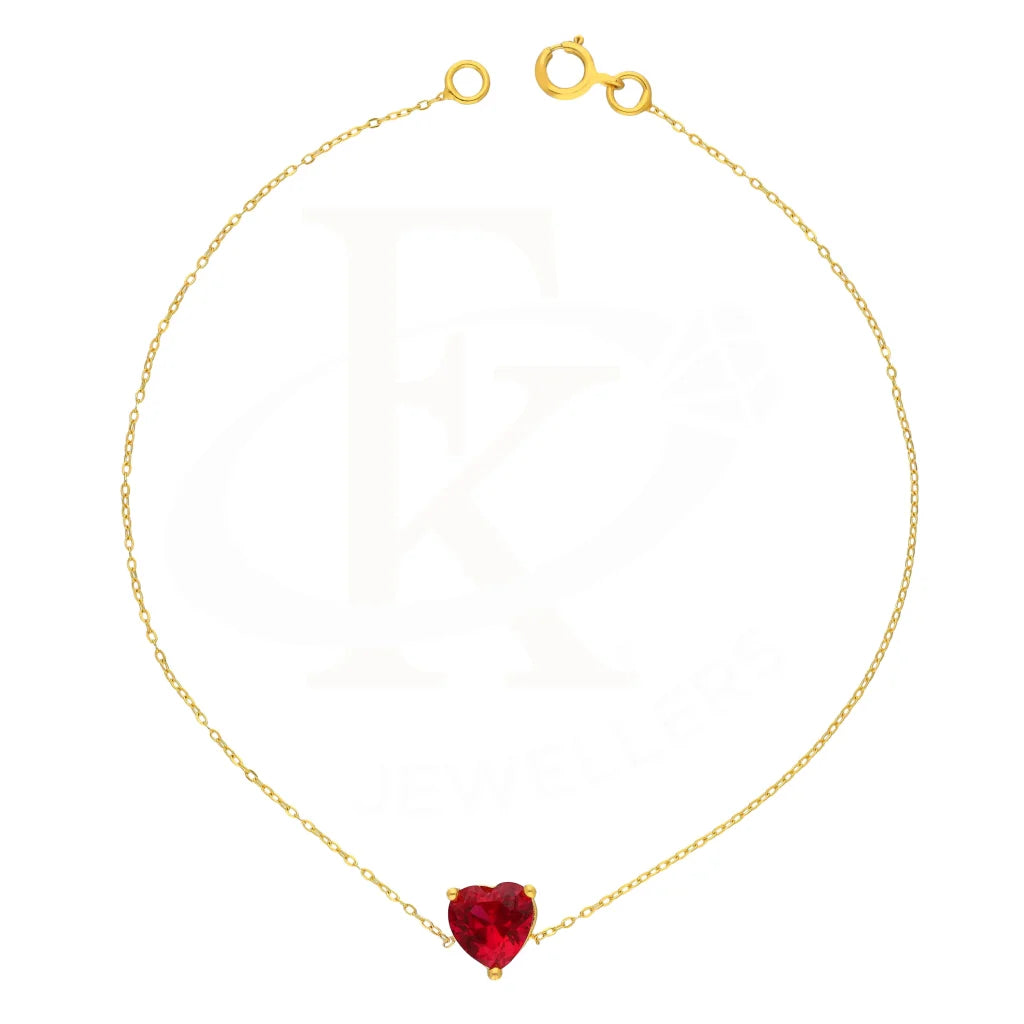 Gold Ruby Zirconia Heart Shaped Bracelet 21KT - FKJBRL21K2756