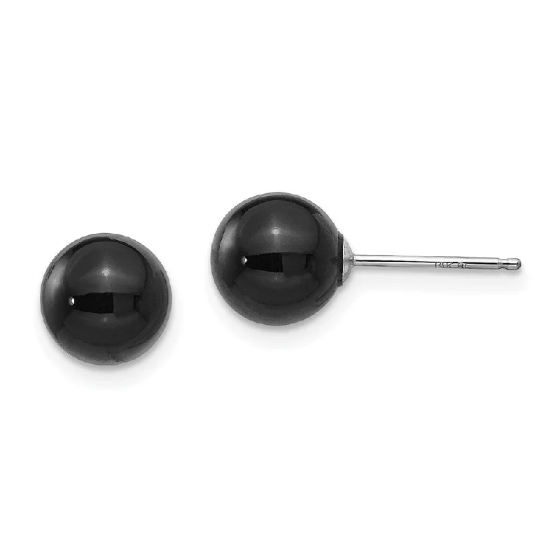 14k White Gold Madi K Onyx Bead Earrings (L-8 mm, W-8 mm)