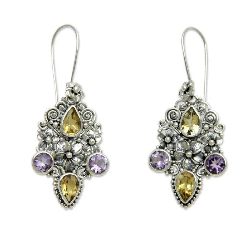 NOVICA Sterling Silver Secret Garden Citrine Amethyst Earrings (Indonesia) - 2.2L*0.9W