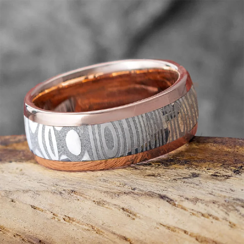 Damascus & Solid Gold Men's Wedding Band