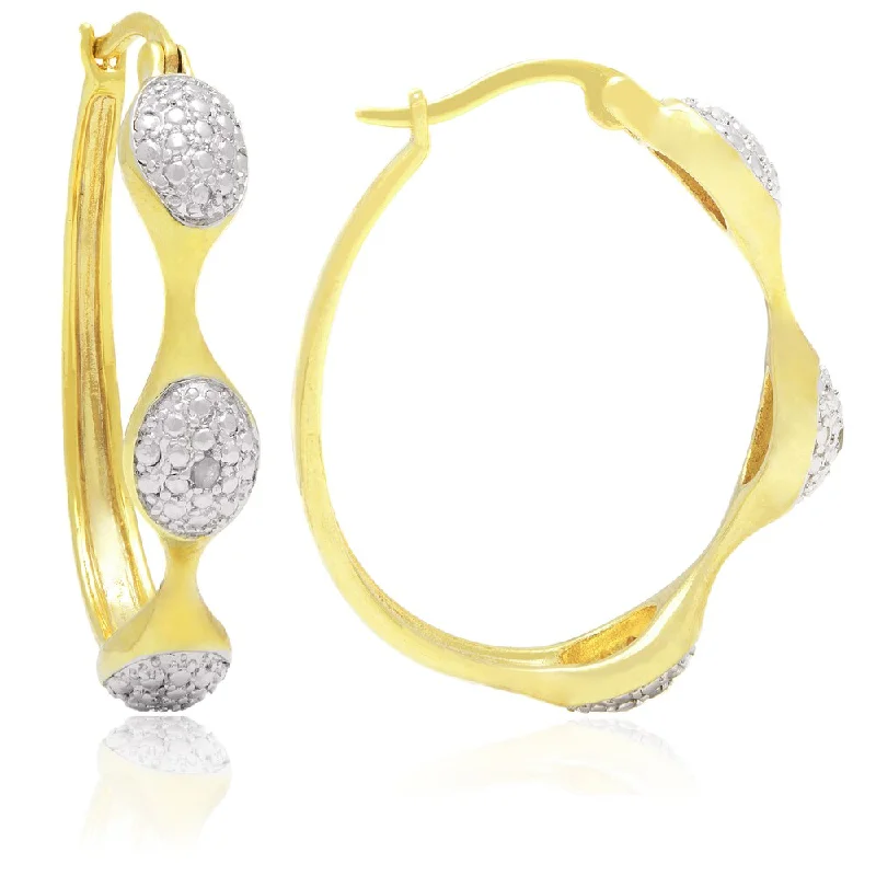 Finesque Yellow 14k Gold Overlay Round Diamond Accent Hoop Earrings