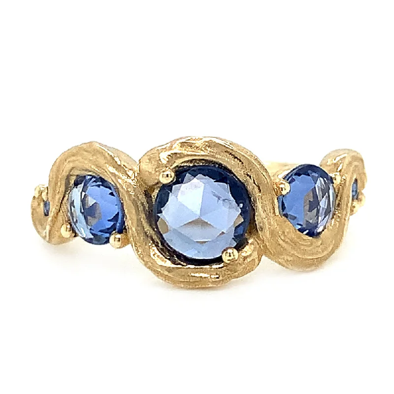 Blue Rose Cut Sapphire & Gold Ring - "Phthalo Blue"