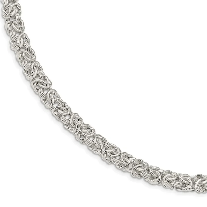 9.3mm Rhodium Sterling Silver Hollow Byzantine Chain Bracelet, 7 Inch