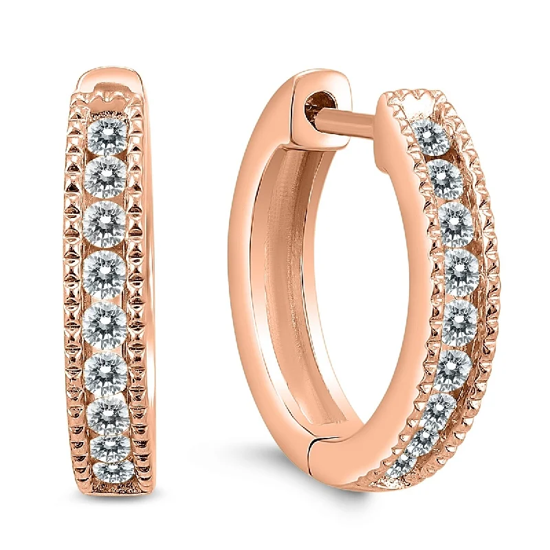 Marquee 1/4 Carat TW Small Diamond Channel Set Huggie Hoop Earrings in 10K Rose Gold