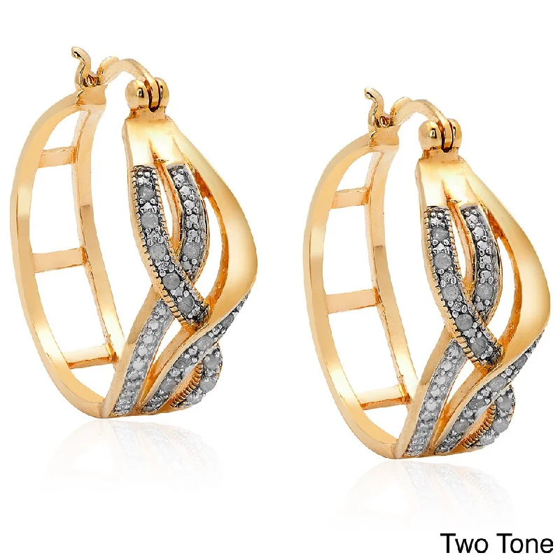 Finesque Silverplated or Gold/Rose 14k Gold Overlay 1/3ct TDW Diamond Hoop Earrings