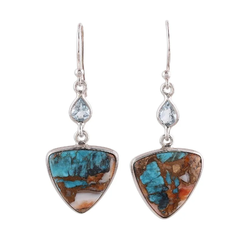 NOVICA Royal Colors, Reconstituted turquoise dangle earrings - 1.7*0.6