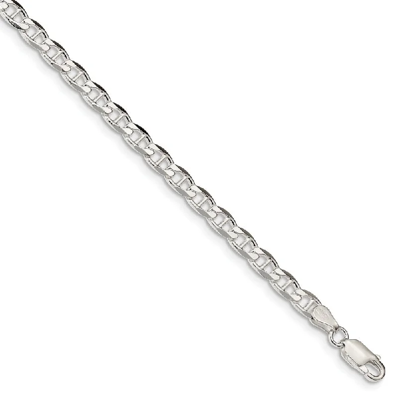 4.6mm Sterling Silver Solid Flat Cuban Anchor Chain Bracelet