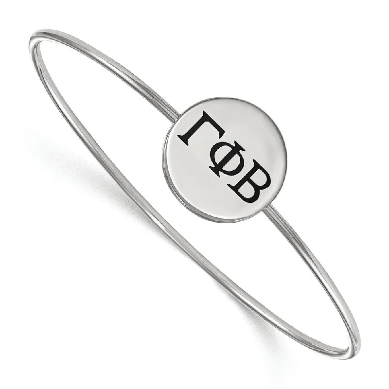 Sterling Silver Gamma Phi Beta Enamel Black Greek Bangle - 6 in.