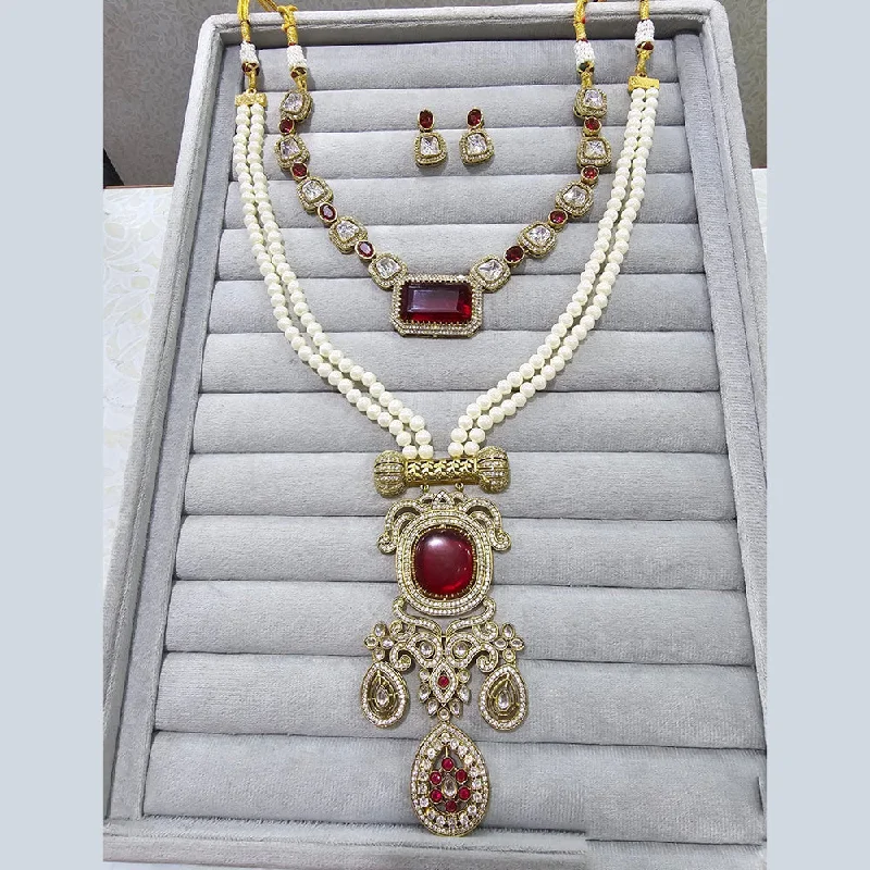 JCM Gold Plated Polki Kundan Stone Double Necklace Set