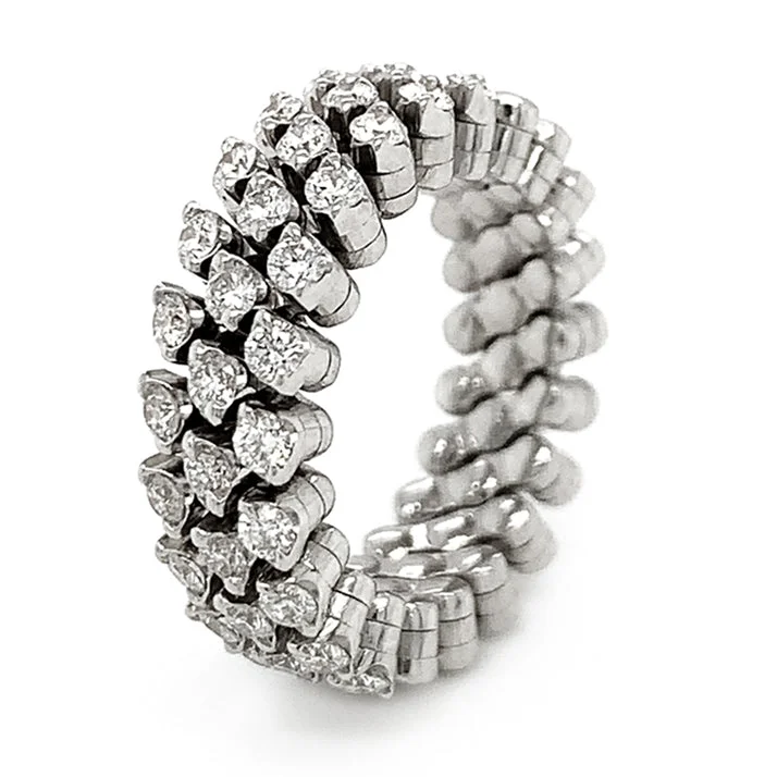 18K White Gold Three Row Expandable Brevetto Diamond Ring