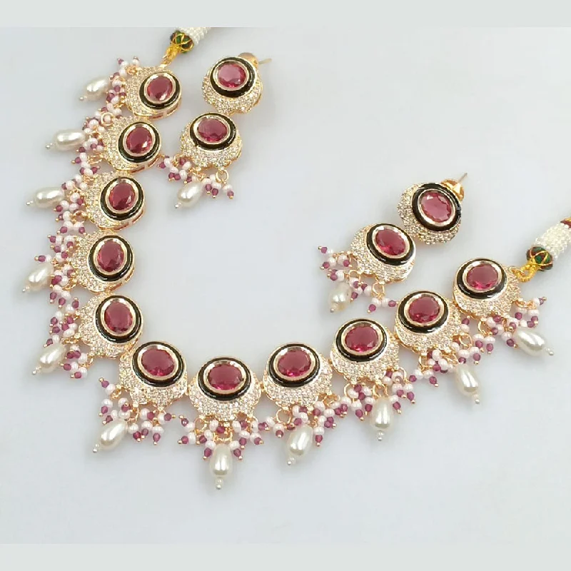 JCM Gold Plated Polki Kundan Stone And Pearls Necklace Set