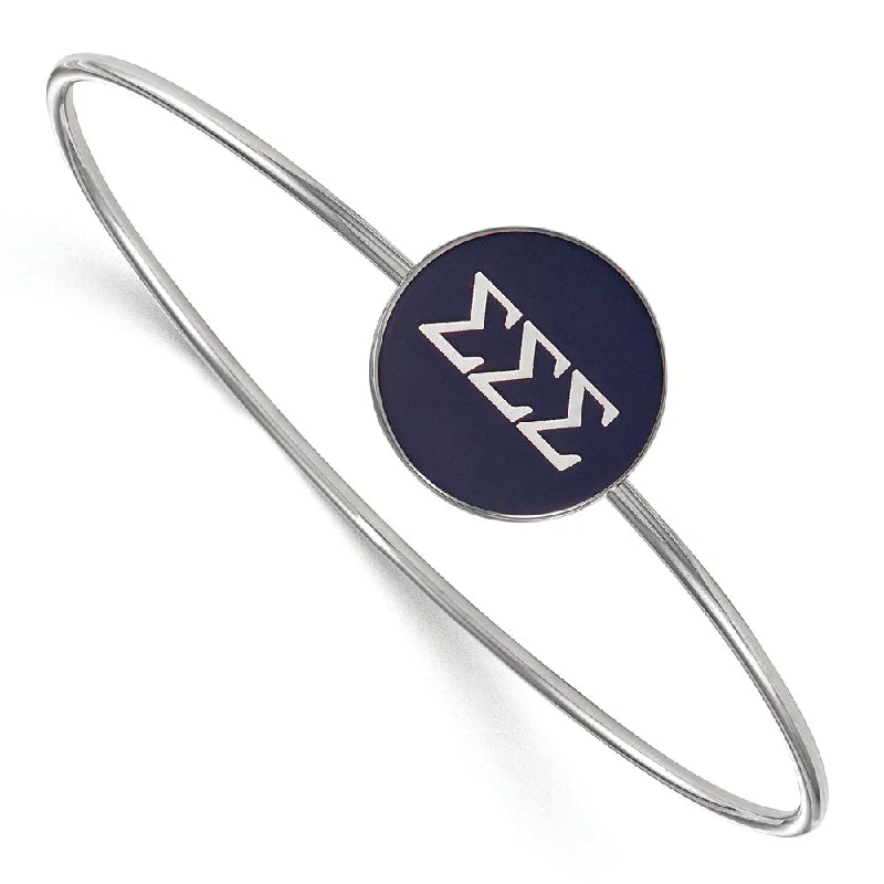 Sterling Silver Sigma Sigma Sigma Blue Enamel Greek Bangle - 7 in.