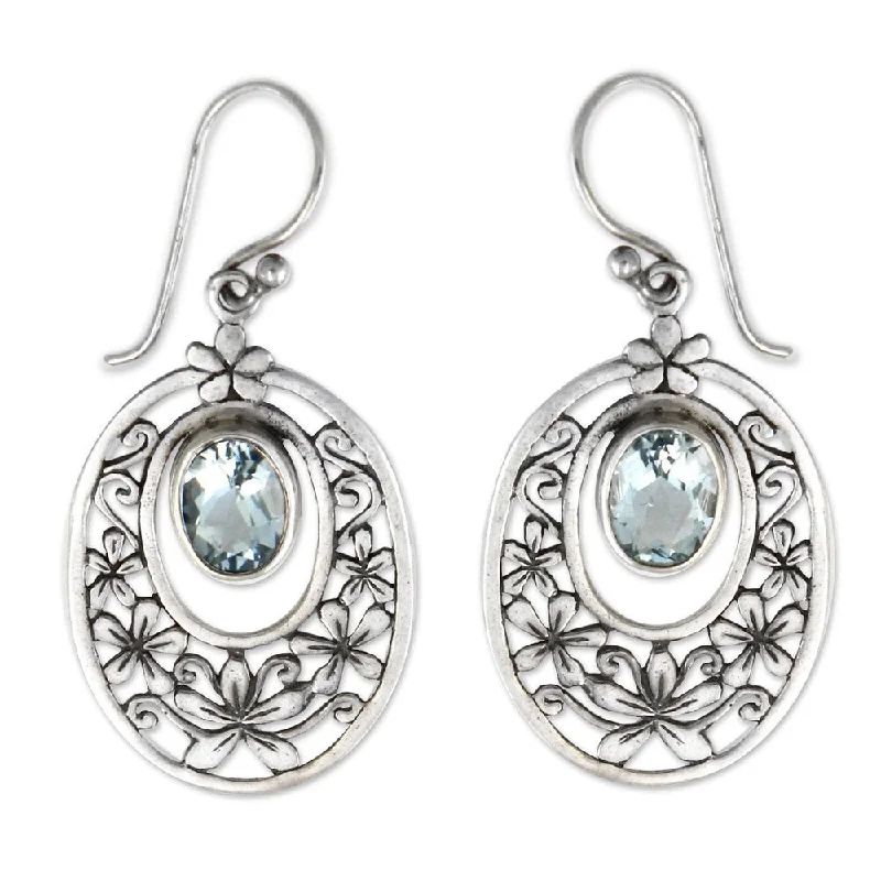 Handmade Sterling SIlver 'Jasmine Raindrops' Blue Topaz Earrings (Indonesia)