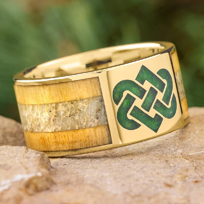 Celtic Ring in Yellow Gold with Birch and Crushed Birthstones