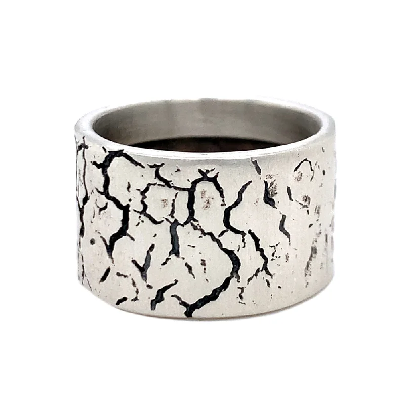 Sterling Silver Band with Oxidization Detail - "Faultline"