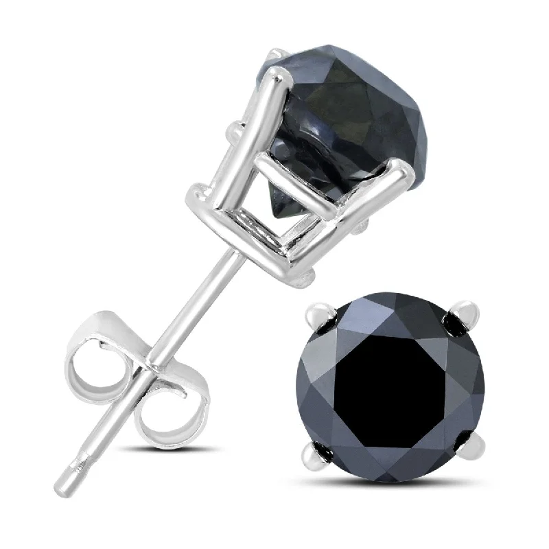 Marquee 2 Carat TW Round Black Diamond Solitaire Stud Earrings in 10K White Gold