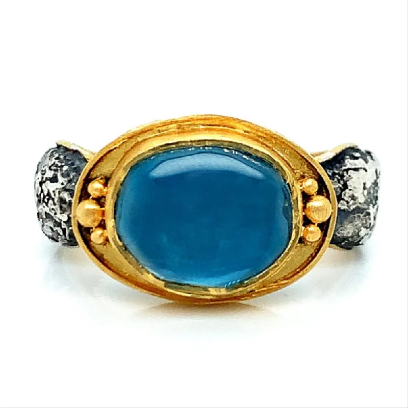 Blue Topaz & Sterling Silver Embellished Ring - "Magnum Opus"