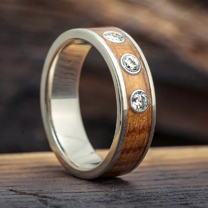 Diamond Wedding Band with Whiskey Barrel Wood