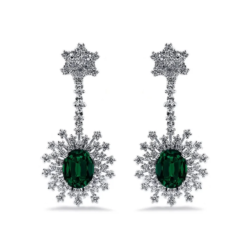 Auriya 4 9/10ct Fancy Oval-cut Emerald Halo Diamond Drop Earrings 1 7/8ctw 18k Gold