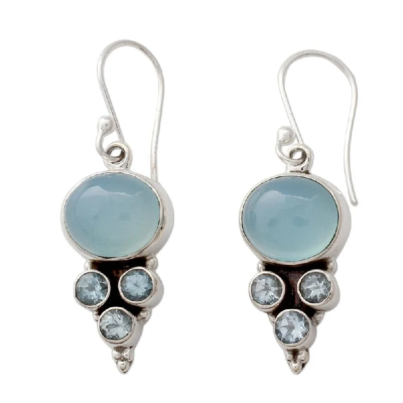 NOVICA Handmade Sterling Silver Bubbling Stream Topaz Chalcedony Earrings (India) - 1.6*0.5