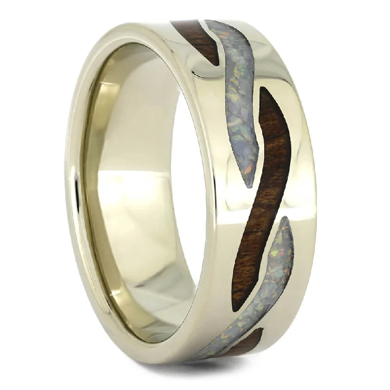 Opal & Wood Wedding Band with Twist Inlays