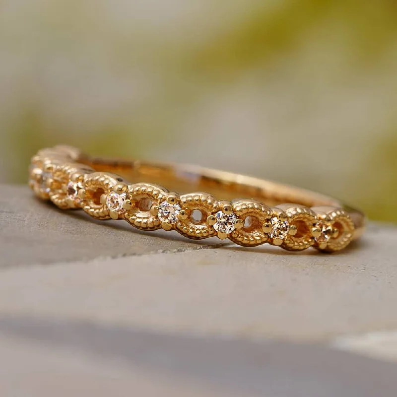 Unique Anniversary Band With Diamonds and Milgrain