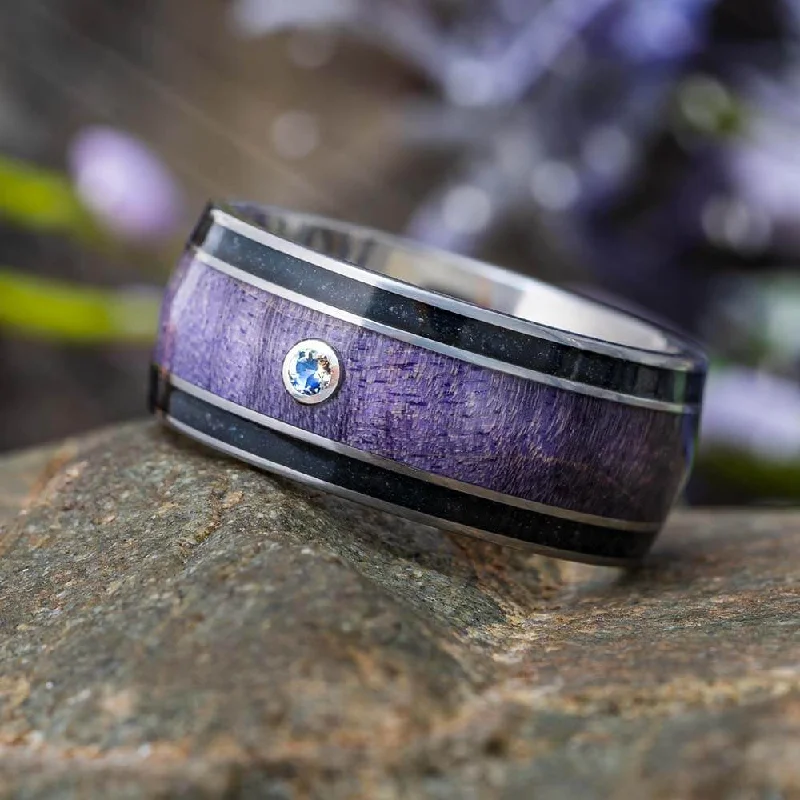 Black & Purple Wedding Band With Gemstone