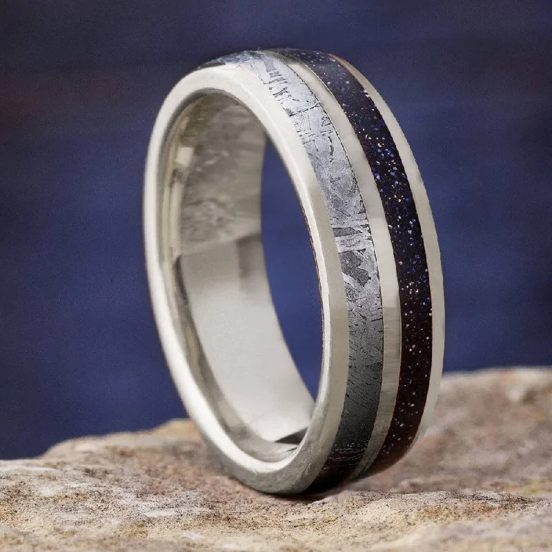 Meteorite & Blue Goldstone Wedding Band