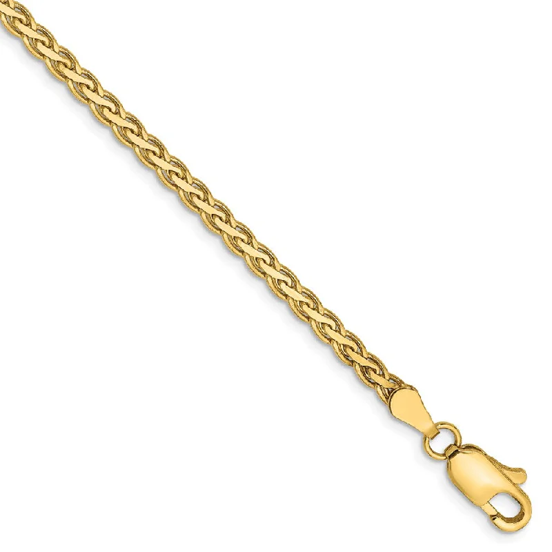 3mm, 14k Yellow Gold, Flat Wheat Chain Bracelet, 7 Inch