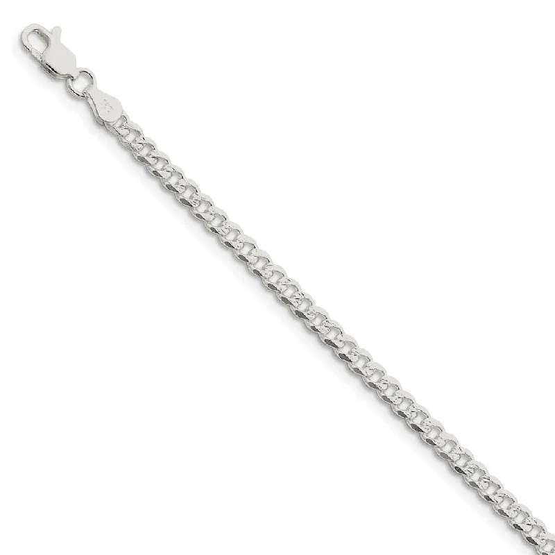 3.8mm, Sterling Silver Solid Pave Curb Chain Bracelet