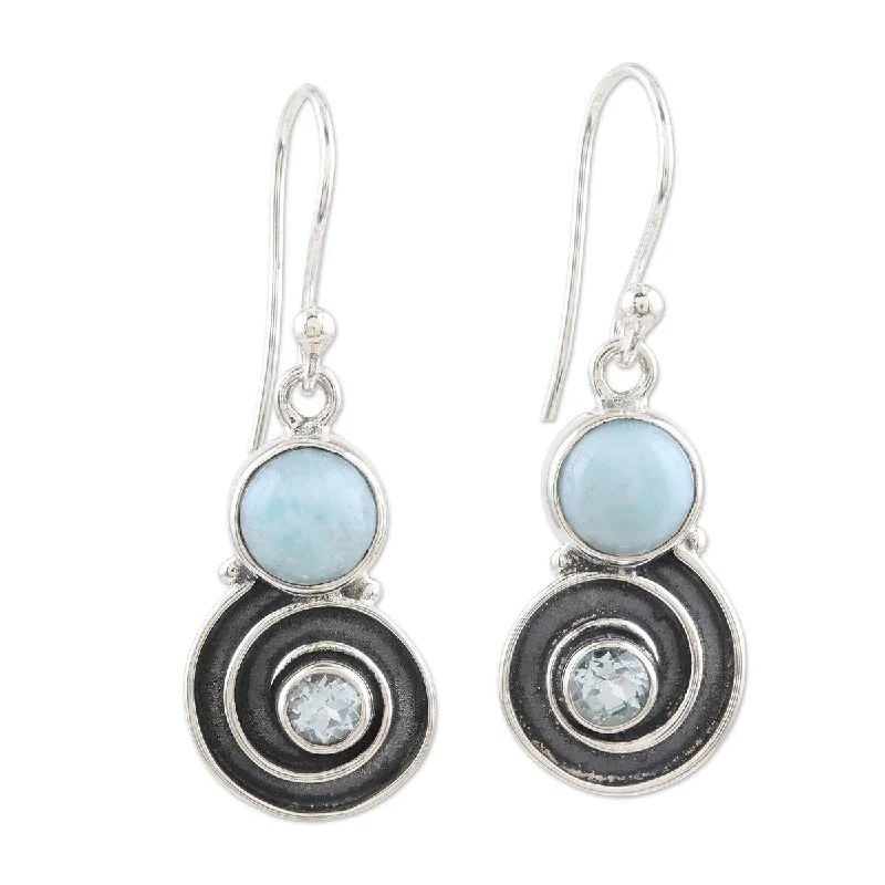 NOVICA Sky Spiral, Blue topaz and larimar dangle earrings - 1.5*0.5