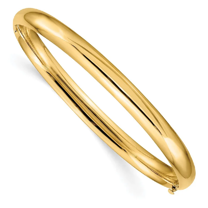 6mm 14k Yellow Gold Polished Domed Hinged Bangle Bracelet, 7 Inch