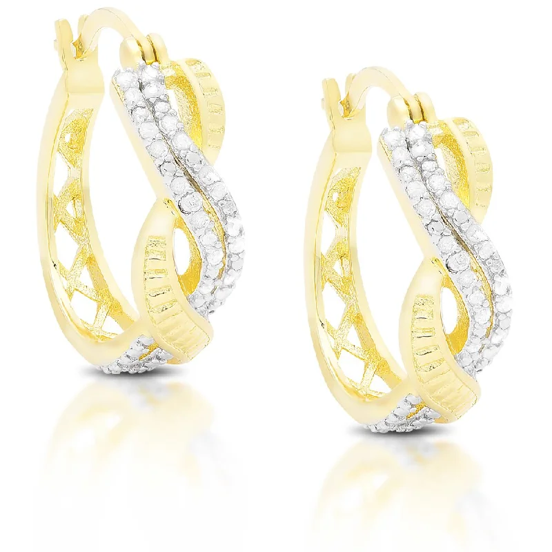 Finesque Sterling Silver or Gold Over Silver 1/3 ct TDW Diamond Infinity Design Hoop Earrings