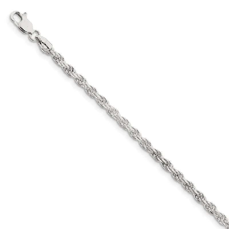 3mm Sterling Silver, Diamond Cut Solid Rope Chain Anklet or Bracelet