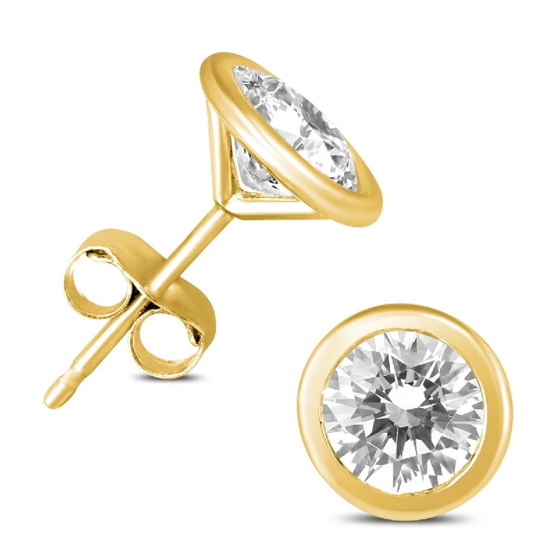 Marquee 1 1/2 Carat TW Certified Bezel Diamond Solitaire Stud Earrings in 14K Yellow Gold