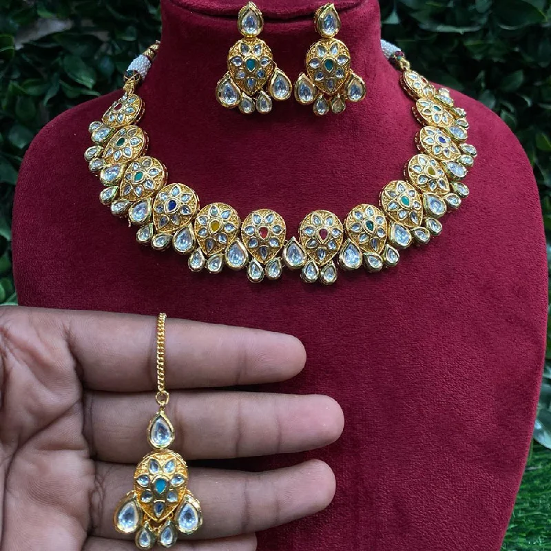 Amoliya Jewels Gold Plated Polki Kundan Necklace Set