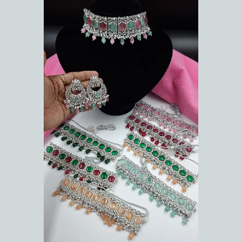 JCM Silver Plated Crystal Stone Choker Necklace Set