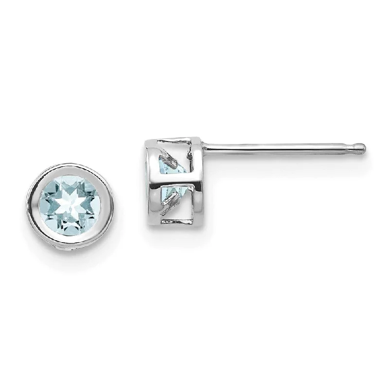 14k White Gold Bezel Aquamarine Stud Earrings (L-4 mm, W-4 mm)