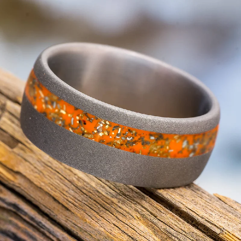 Orange Stardust™ Wedding Band In Sandblasted Titanium