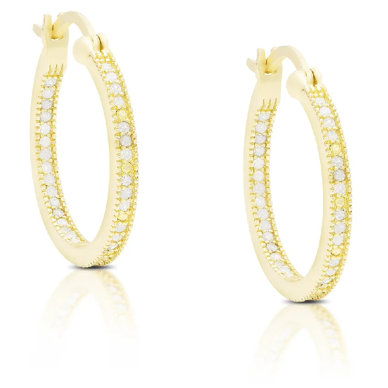 Finesque Sterling Silver or Gold Over Silver 1/3 ct TDW Diamond Hoop Earrings