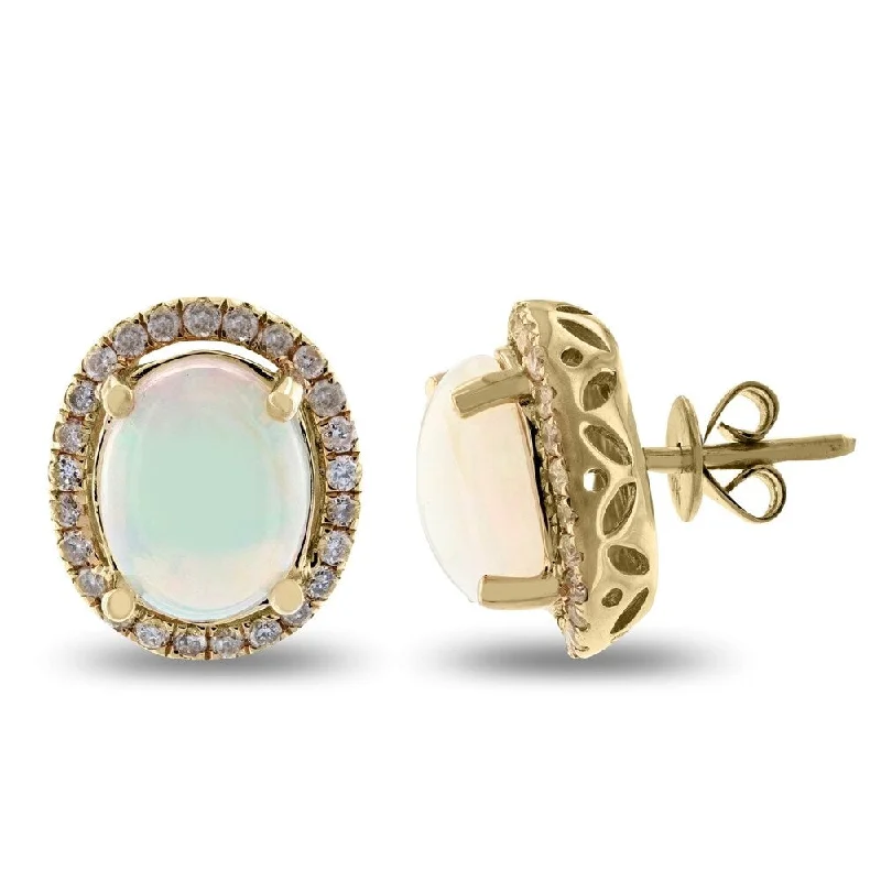 Auriya 14k Yellow Gold 2 3/8ct Opal and 3/8ct TDW Diamond Earrings - White